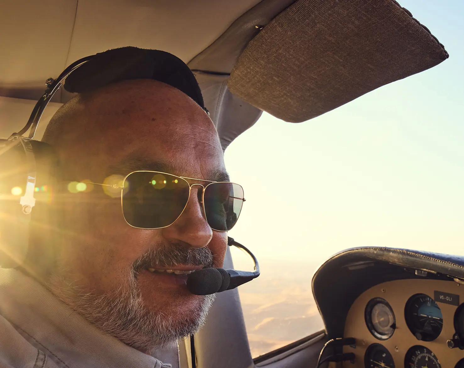 Pilot looking into camera
