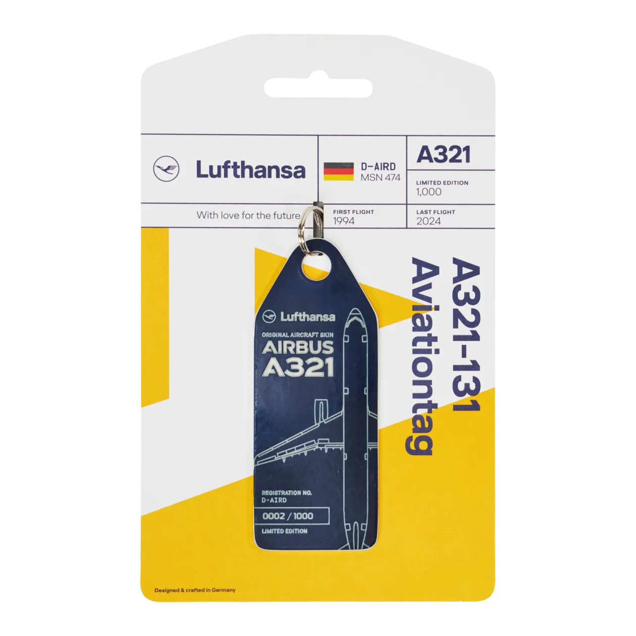 Lufthansa Upcycling Collection Airbus A321-131 D-AIRD Aviationtag Key Ring, Blue