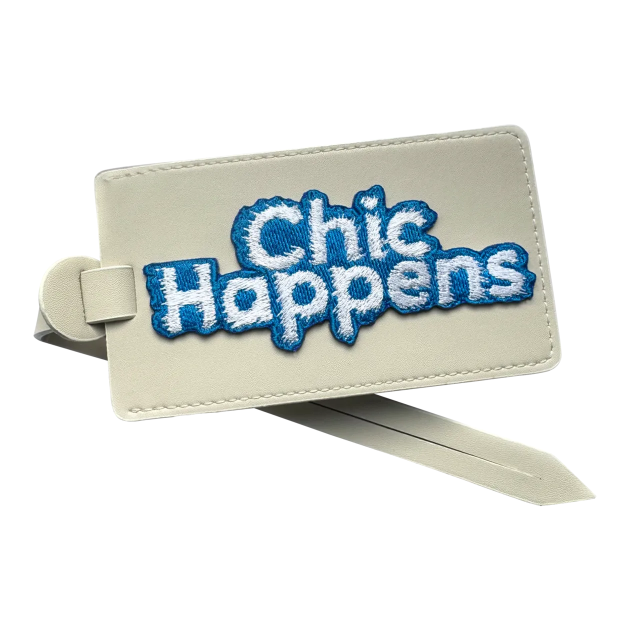 SIGN of MINE CHIC HAPPENS Luggage Tag, Beige/Blue-White