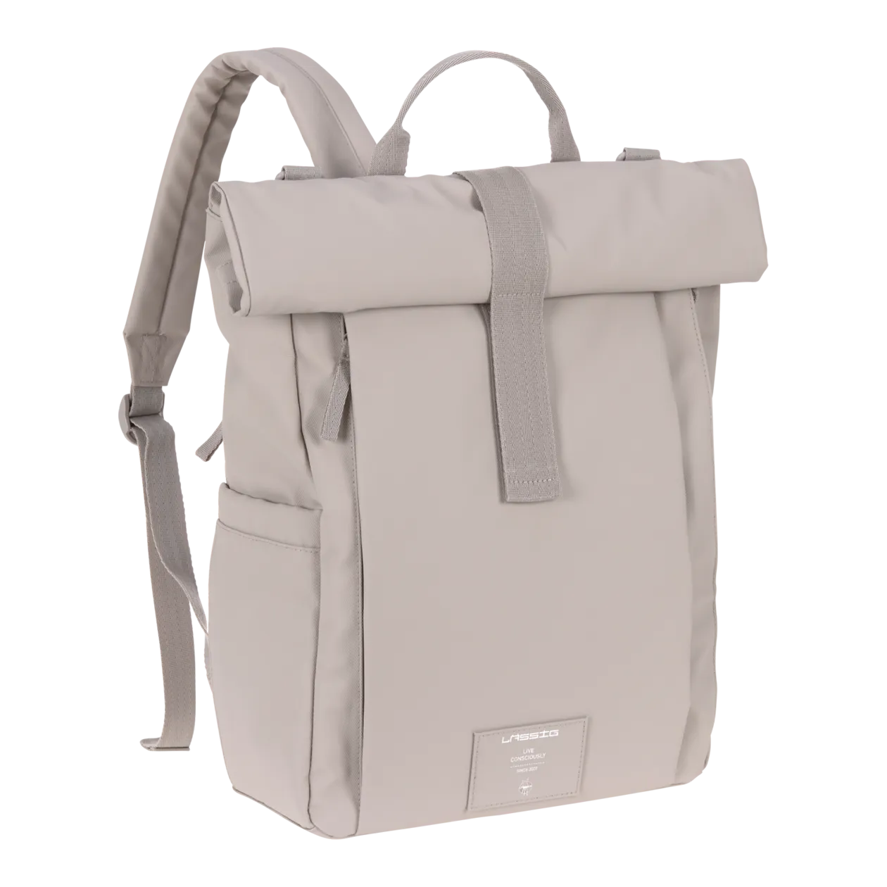 LÄSSIG Rolltop Up Baby Changing Backpack, Taupe