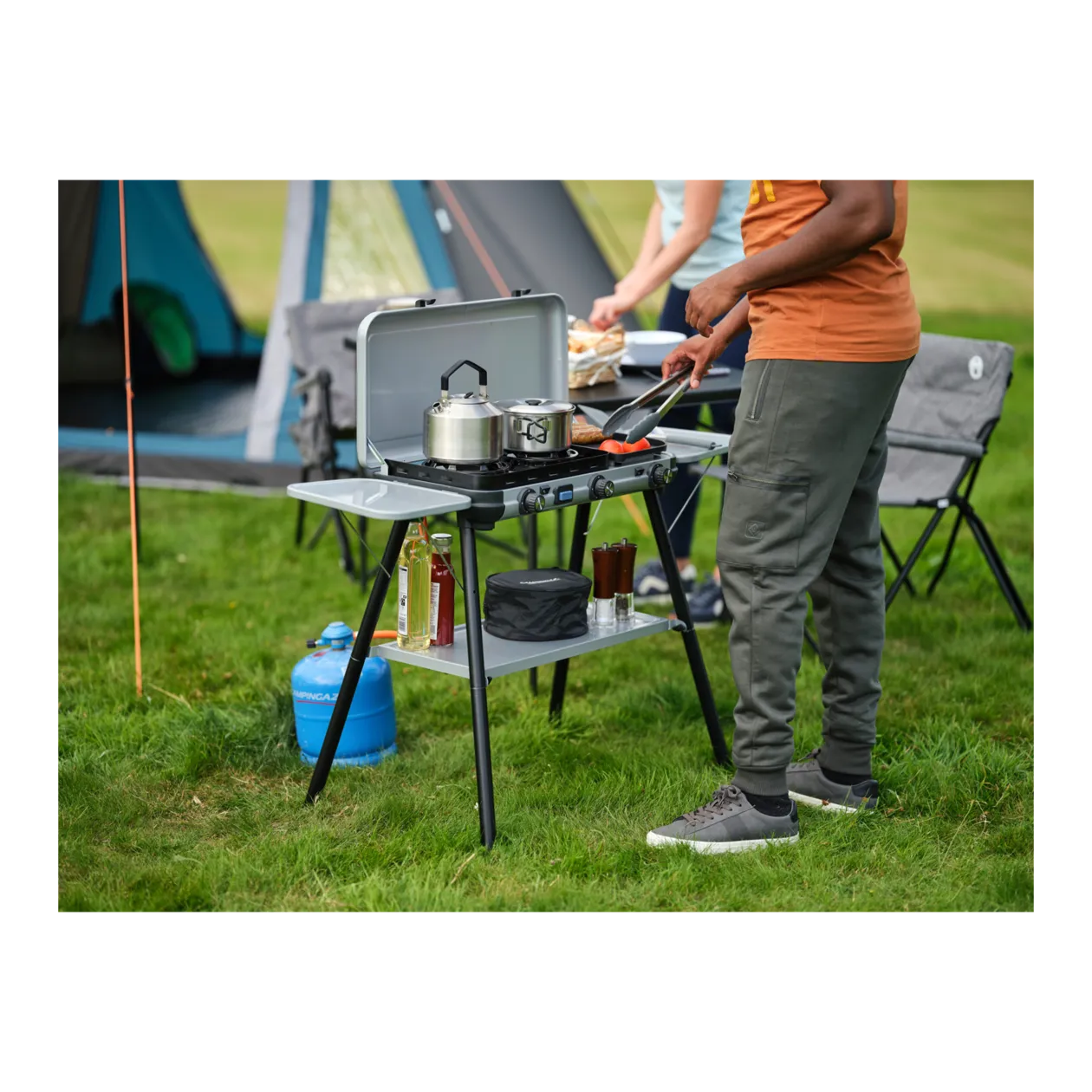 Campingaz® Camping Kitchen 2 MULTI COOK PLUS All-In-One Cooker Gas stove and grill, Silver/Black