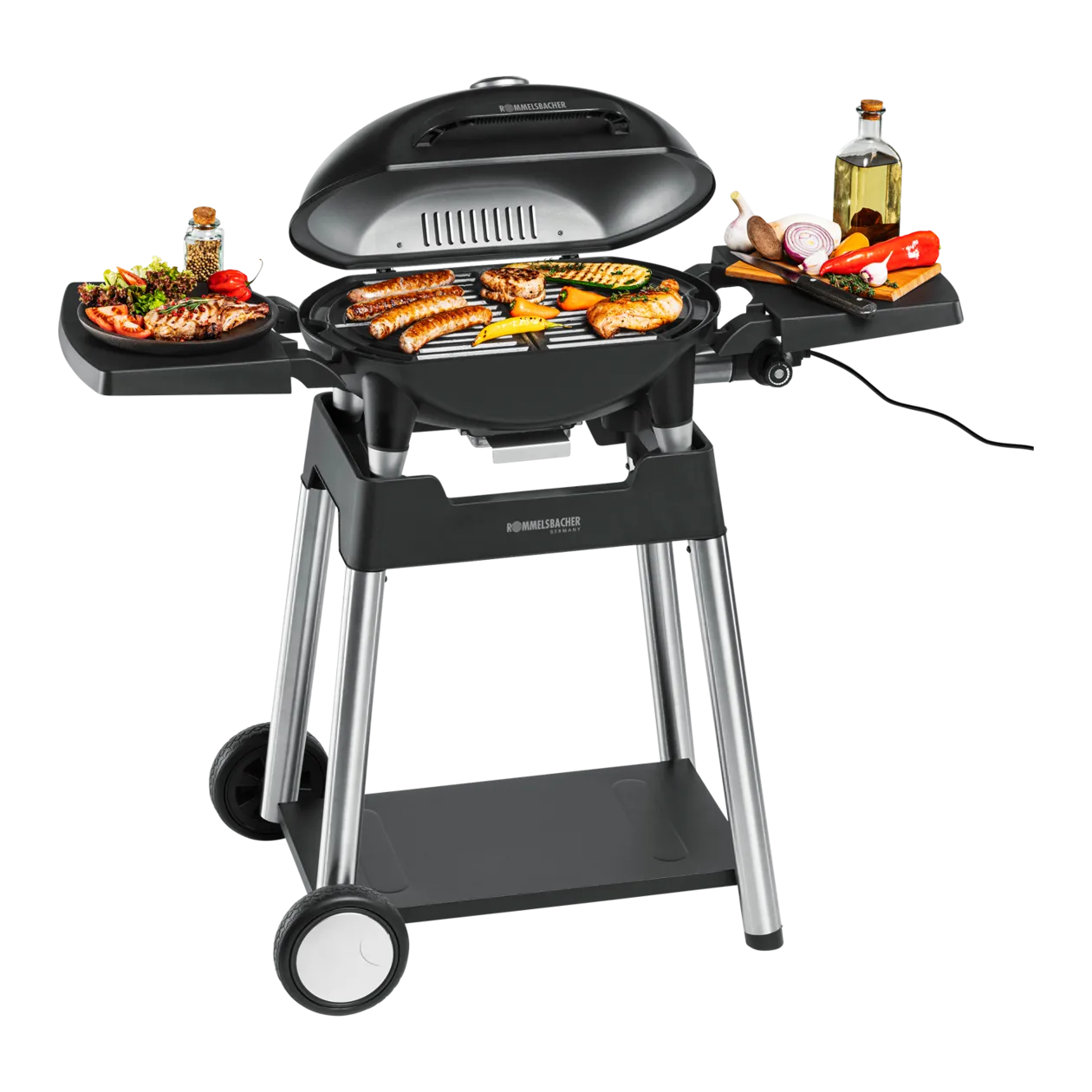 ROMMELSBACHER BBQ 4100/S Barbecue elettrico con carrello, nero / acciaio inox