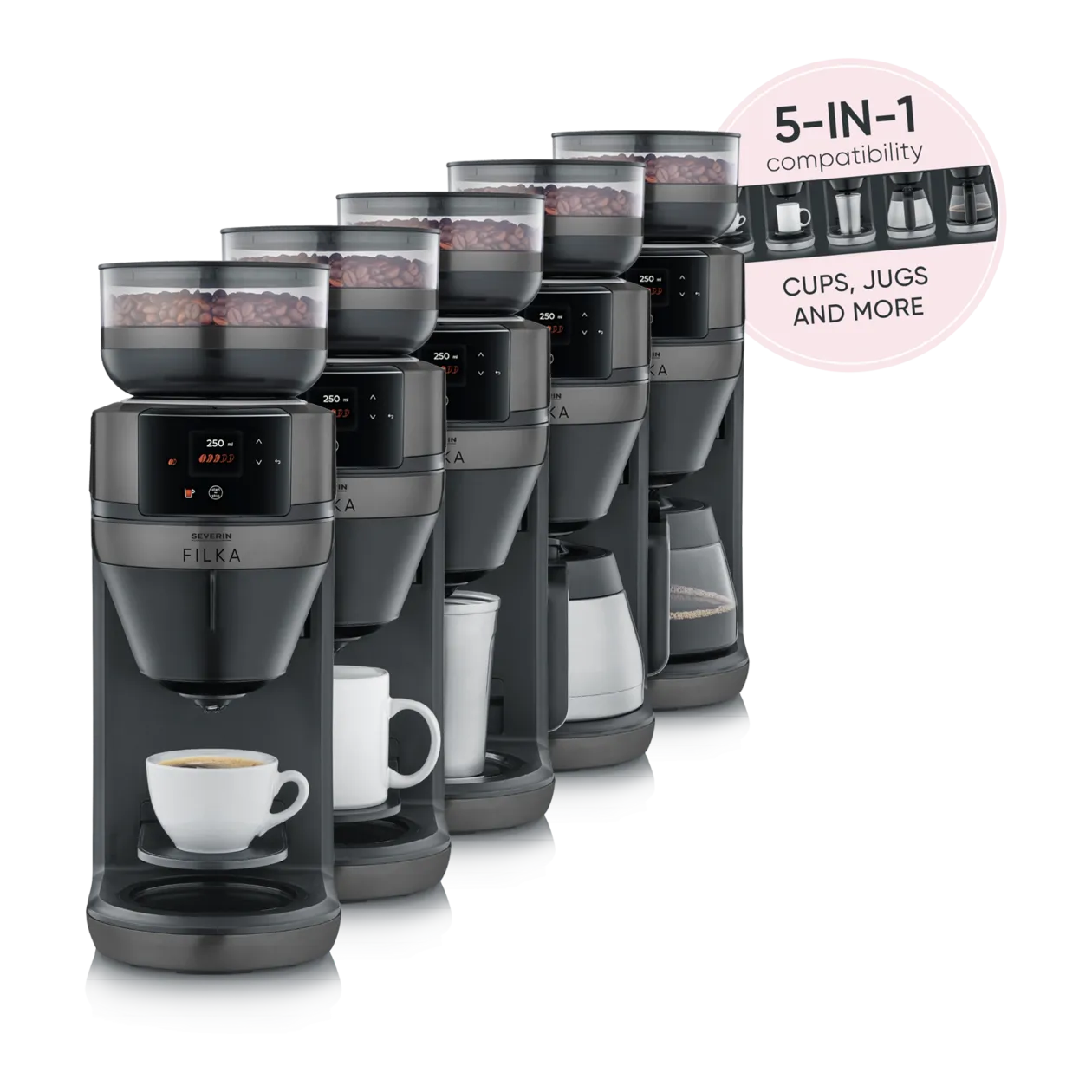 Severin FILKA Fully Automatic Filter Coffee Machine + To-Go Mug, Dark Inox