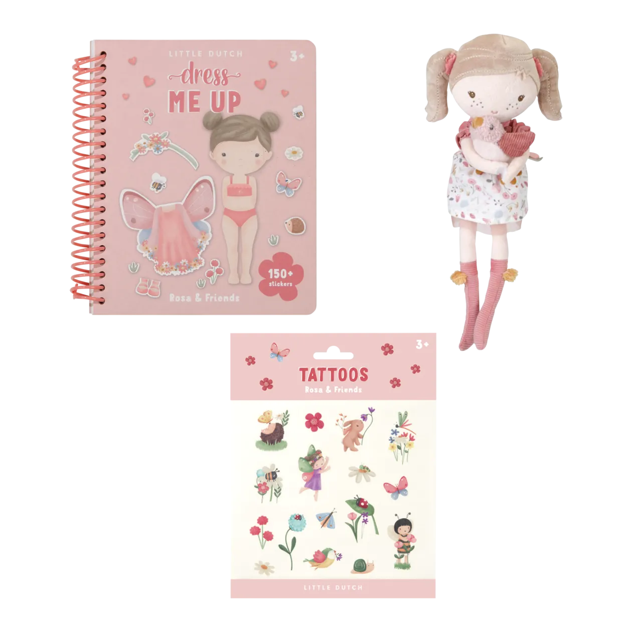 Little Dutch Stickerbuch Dress Me Up + Rosa & Friends Tattoos + Rosa & Friends Kuschelpuppe Anna