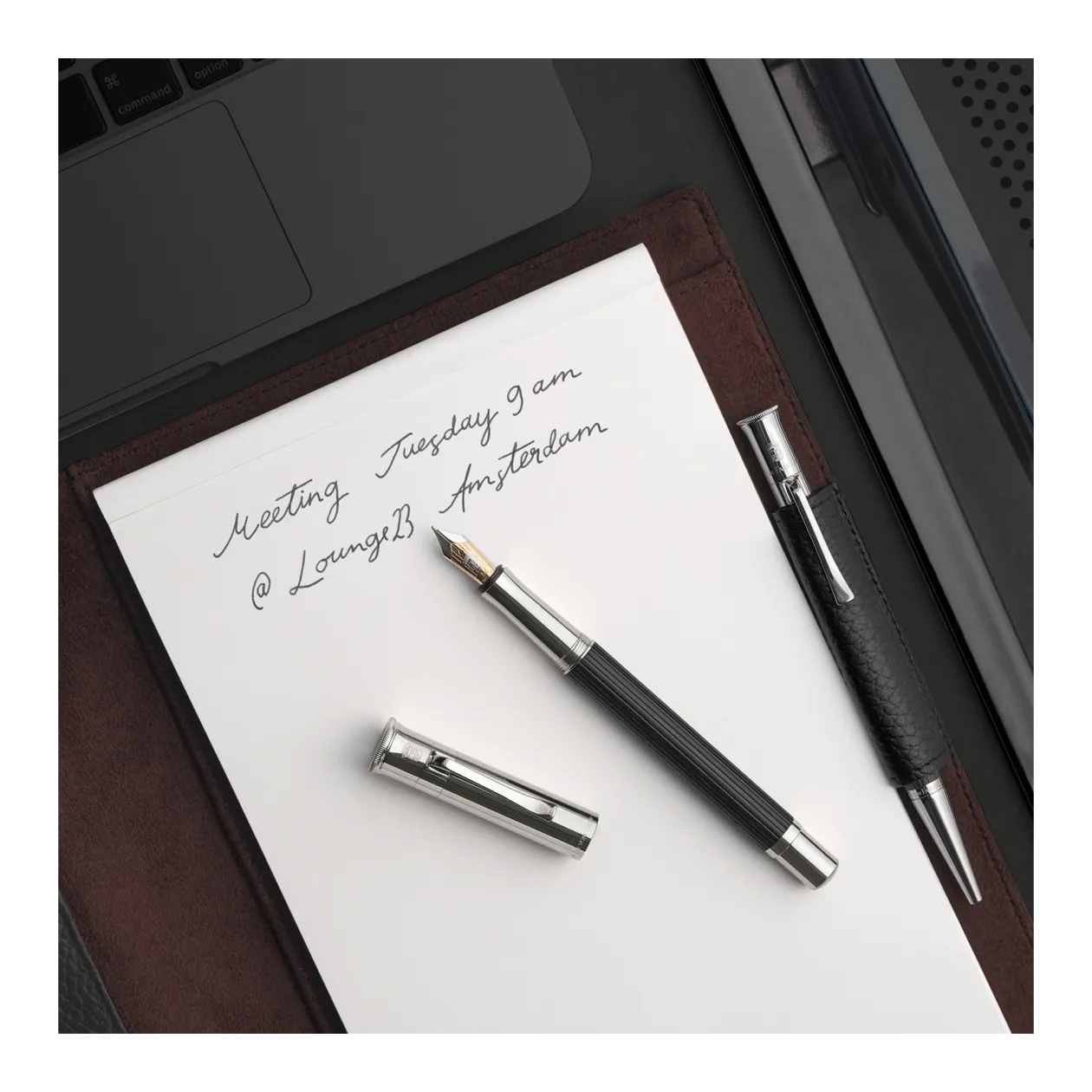 Graf von Faber-Castell Classic Ebony Fountain Pen, Black / Platinum-Coloured