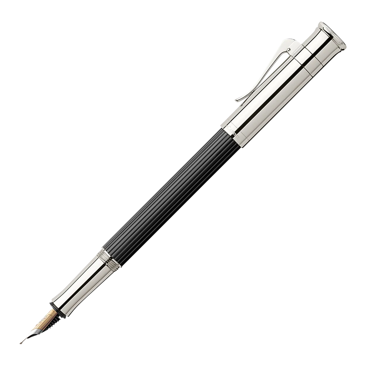 Graf von Faber-Castell Classic Ebony Fountain Pen, Black / Platinum-Coloured