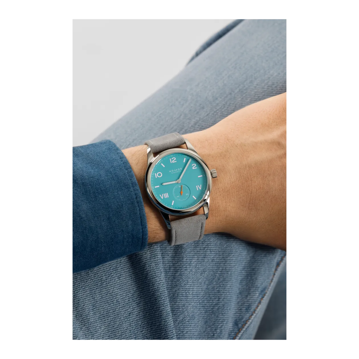 NOMOS Glashütte Club Campus 38 Endless Blue Hand-Wound Watch, Turquoise / Pebble Grey