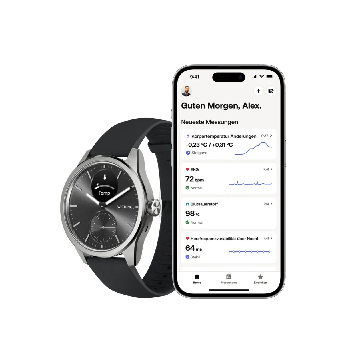 Withings ScanWatch 2 Hybrid-Smartwatch, 42 mm, Schwarz