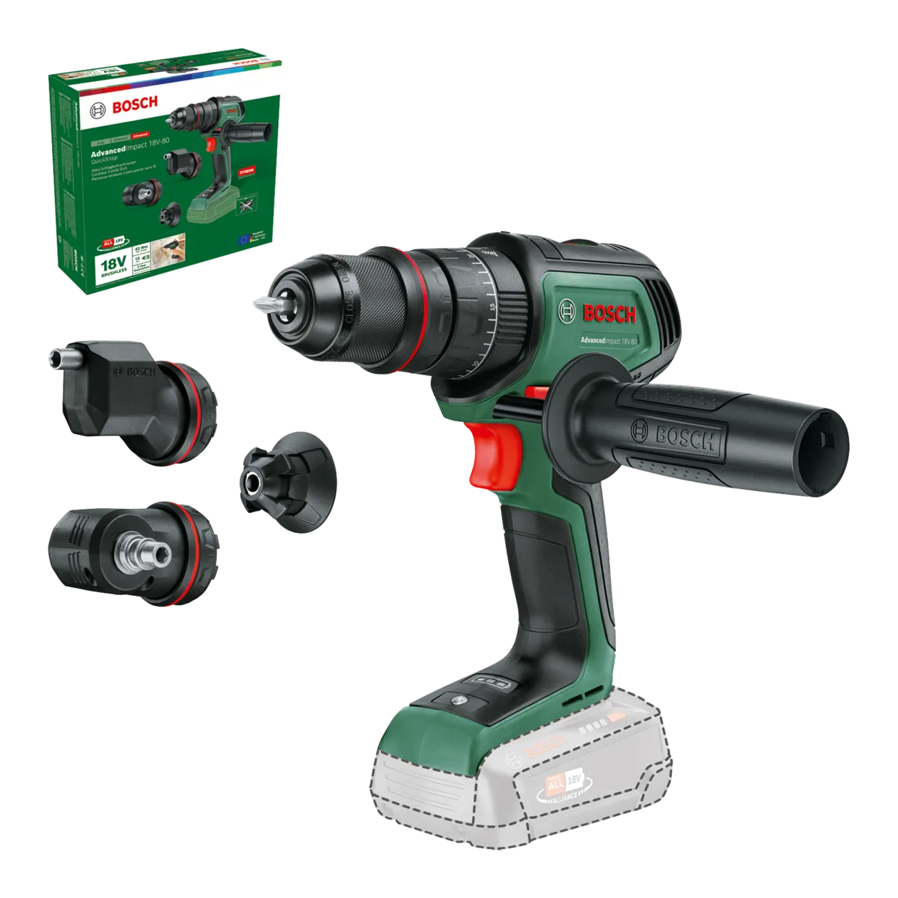 Bosch AdvancedImpact 18V-80 QuickSnap Cordless Impact Drill, Classic Green