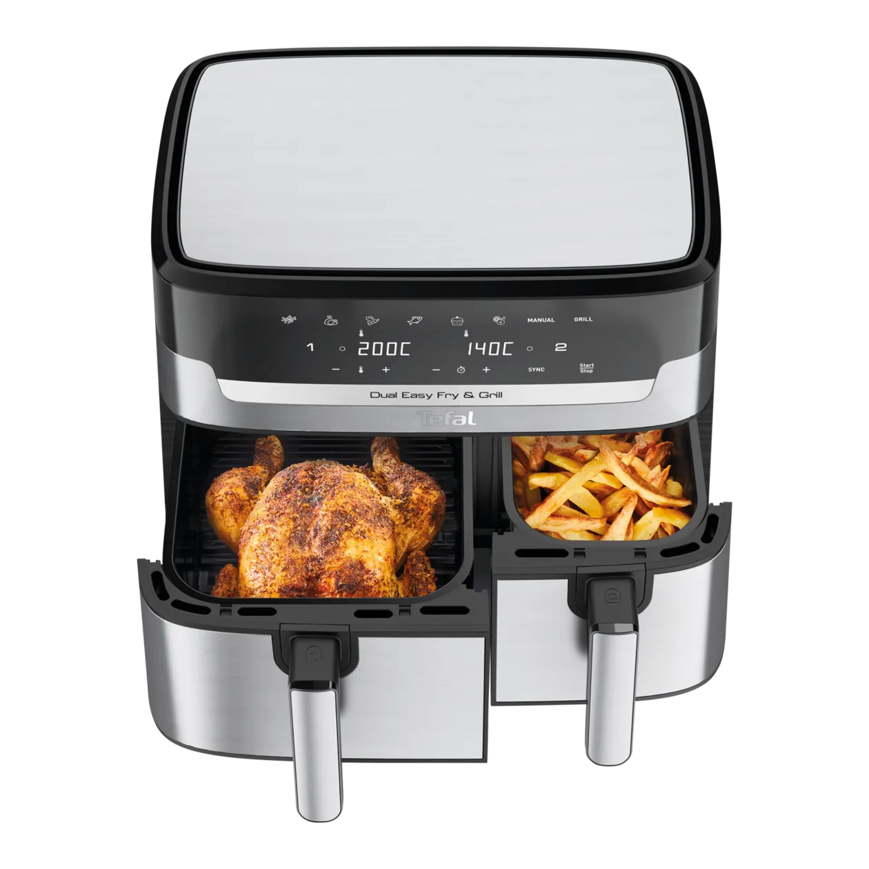 Tefal Dual Easy Fry & Grill Friteuse à air chaud, 5,2 l /3,1 l, acier inoxydable