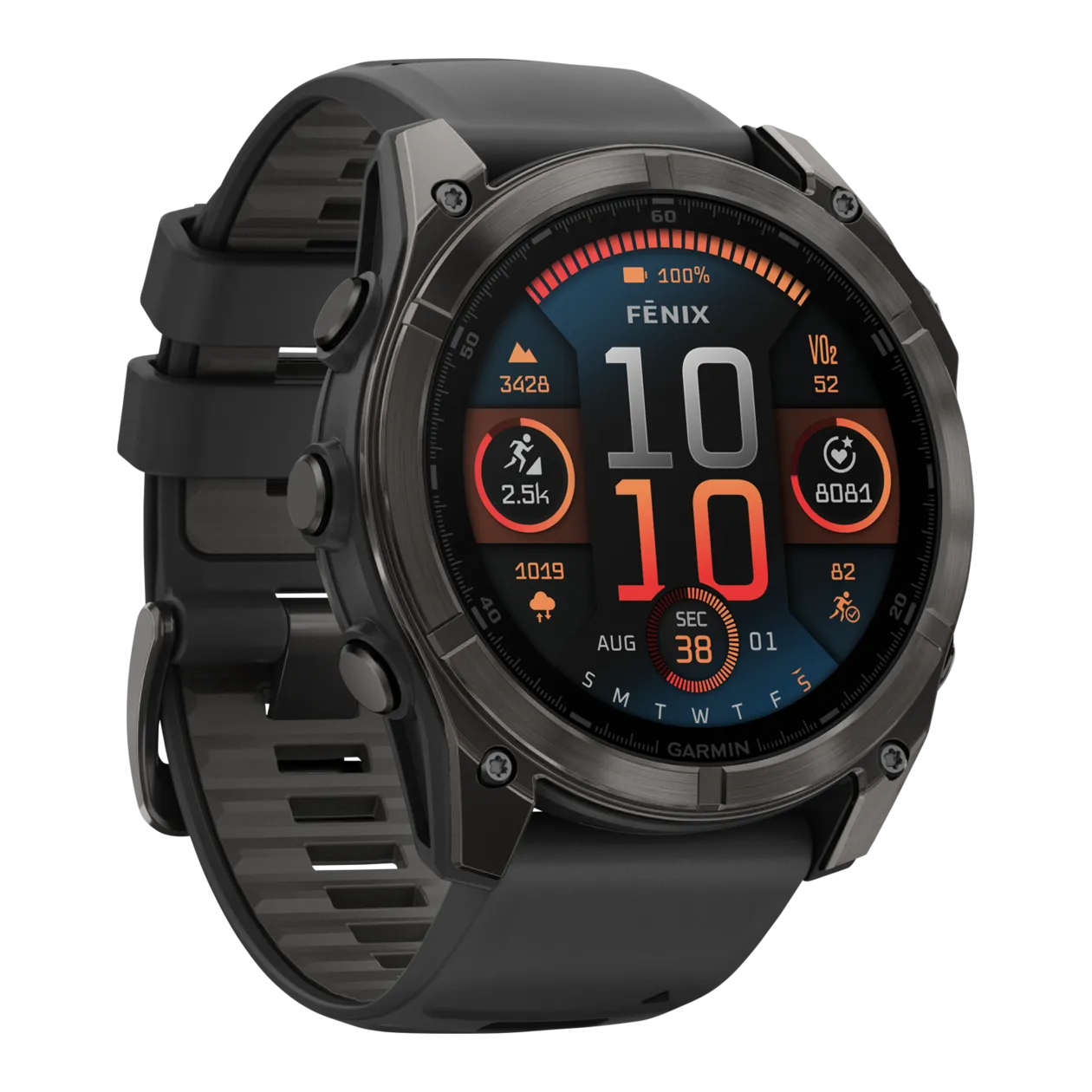 Garmin fēnix® 8 Sapphire GPS Multisport Smartwatch, Black / Carbon Grey Titanium