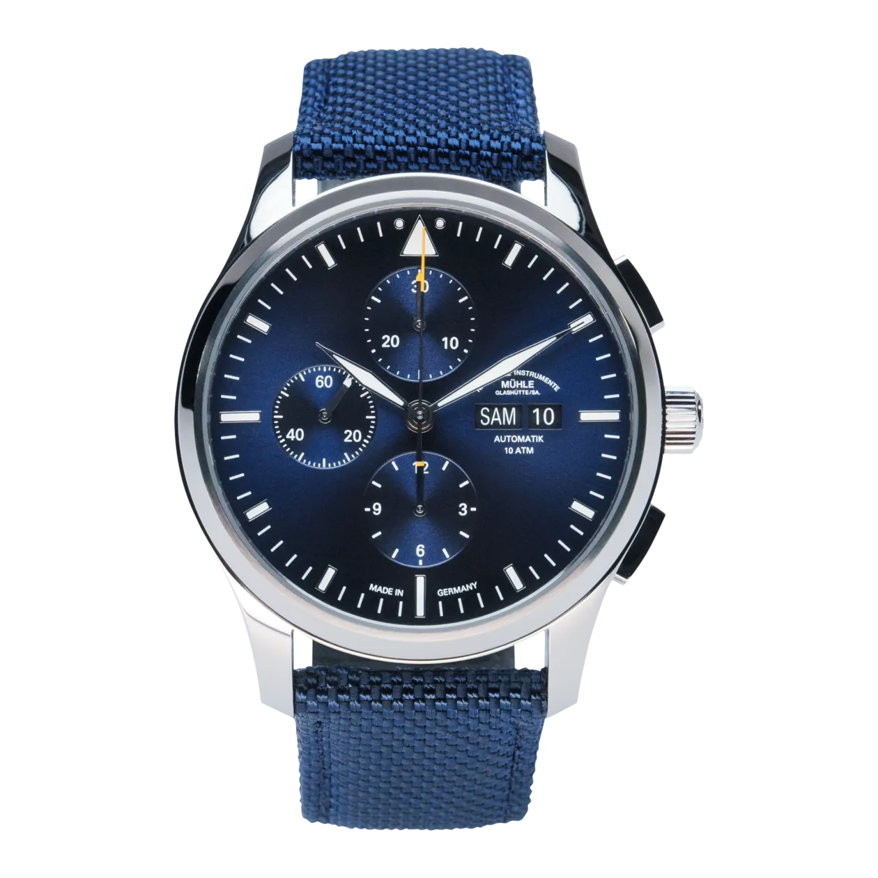 Mühle-Glashütte Lufthansa Edition Lunova Montre automatique, acier inoxydable poli / bleu