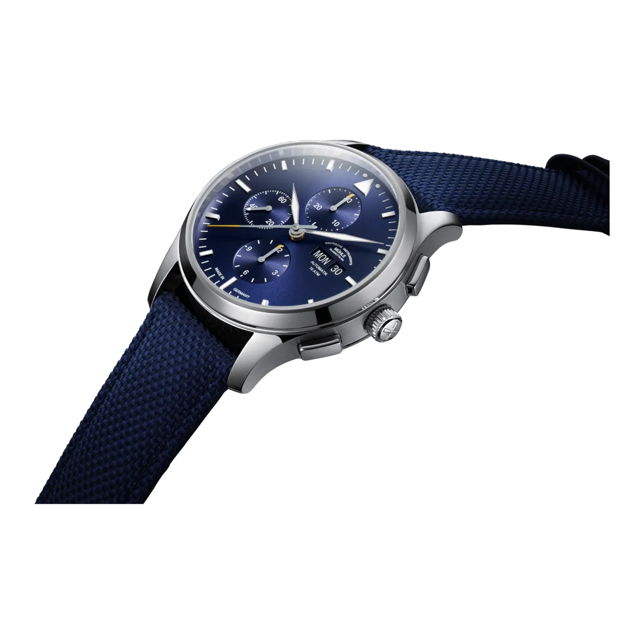 Mühle-Glashütte Lunova "Lufthansa Edition" Automatic Watch, Polished Stainless Steel / Lufthansa Blue