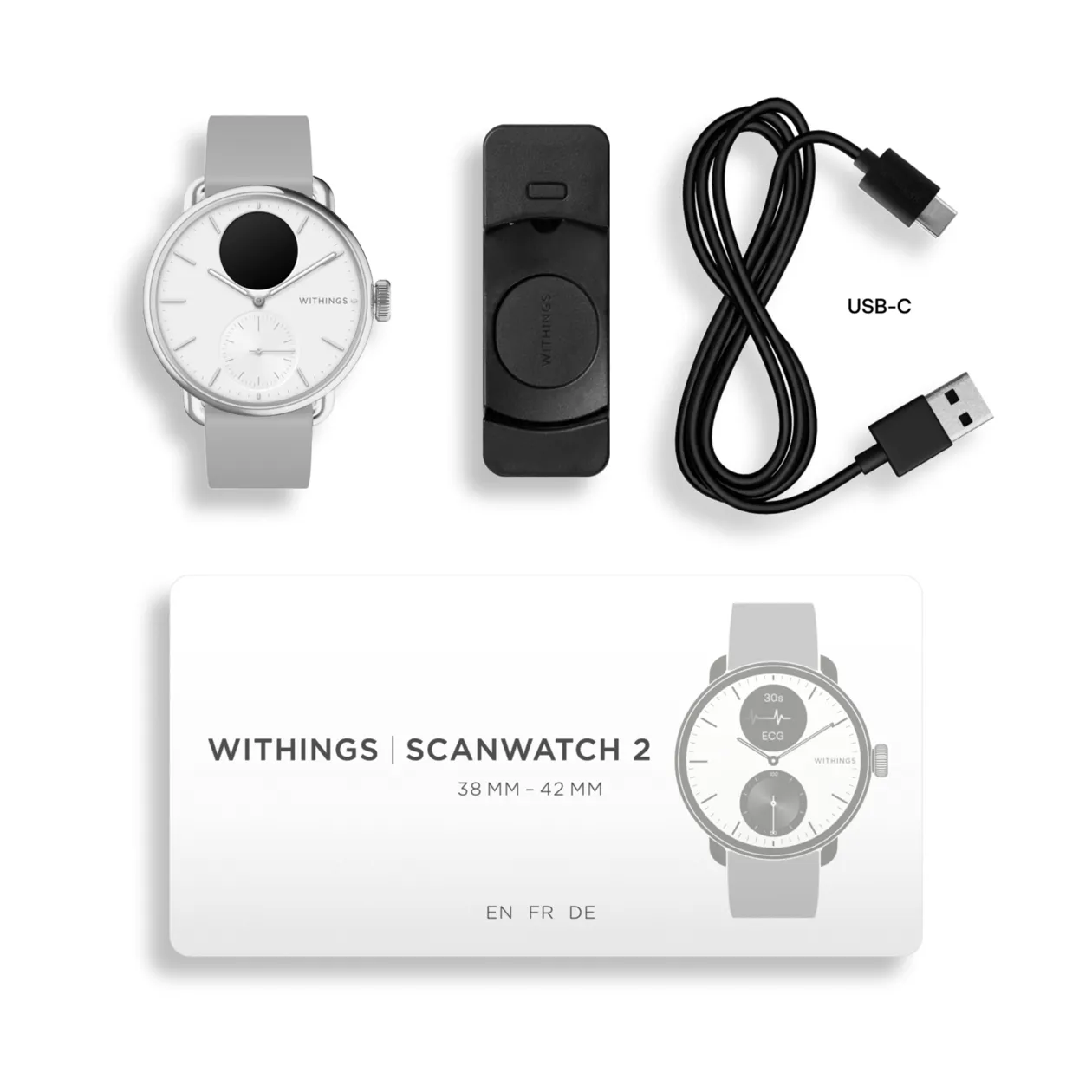 Withings ScanWatch 2 Hybrid Smartwatch, 38 mm, White