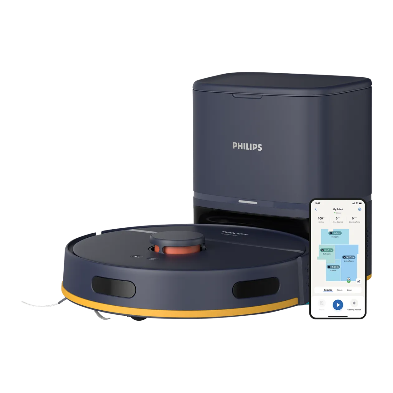 Philips HomeRun 2000 Series Aqua Vacuum and Mopping Robot + Emptying Station, Midnight Blue