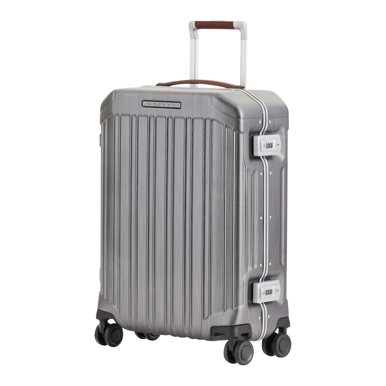 Piquadro Trolley da cabina S ultra slim, grigio argento/cognac