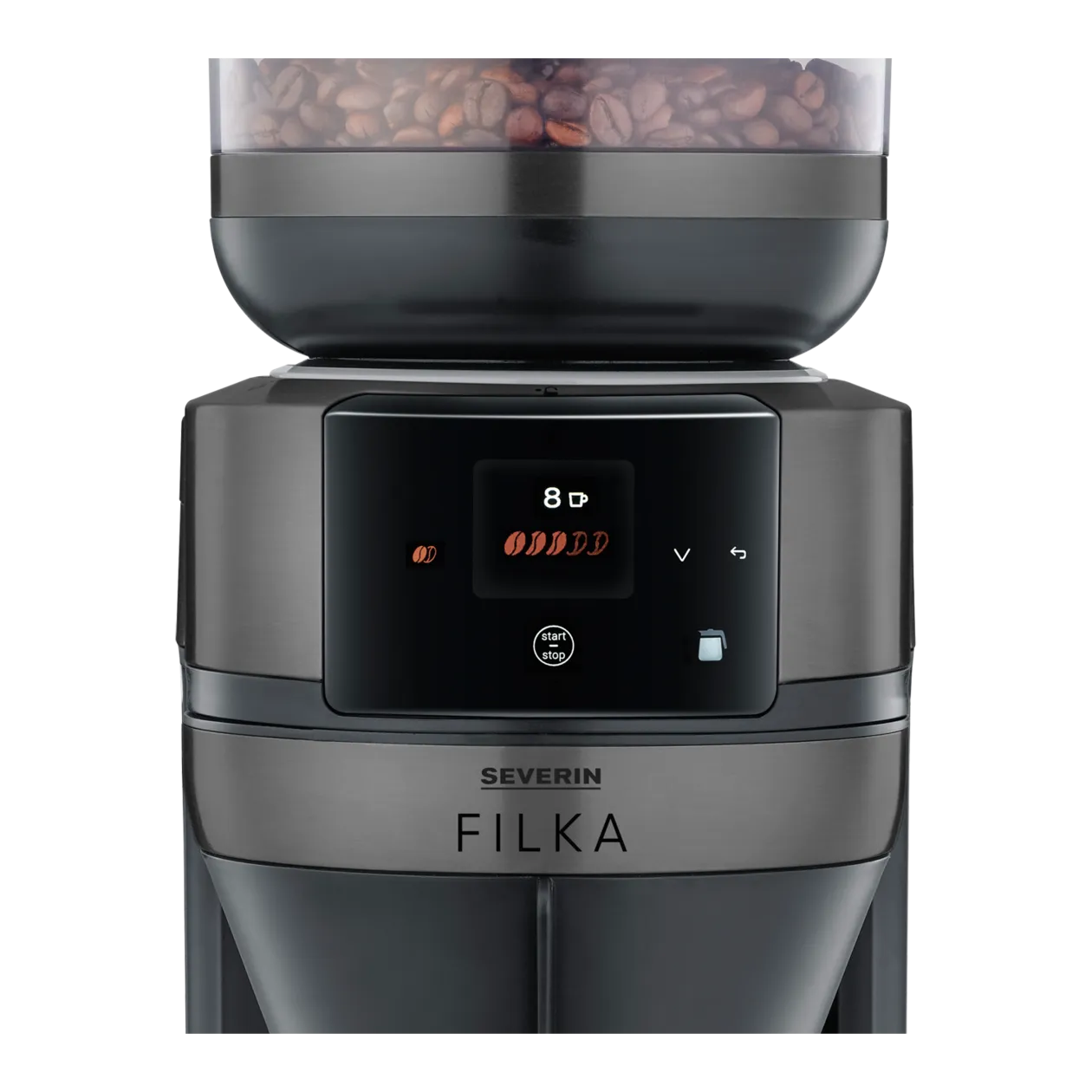 Severin FILKA Fully Automatic Filter Coffee Machine + To-Go Mug, Dark Inox