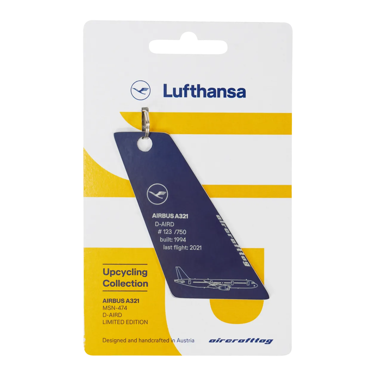 Lufthansa Upcycling Collection A321-131 D-AIRD Aircrafttag Key Ring, Blue