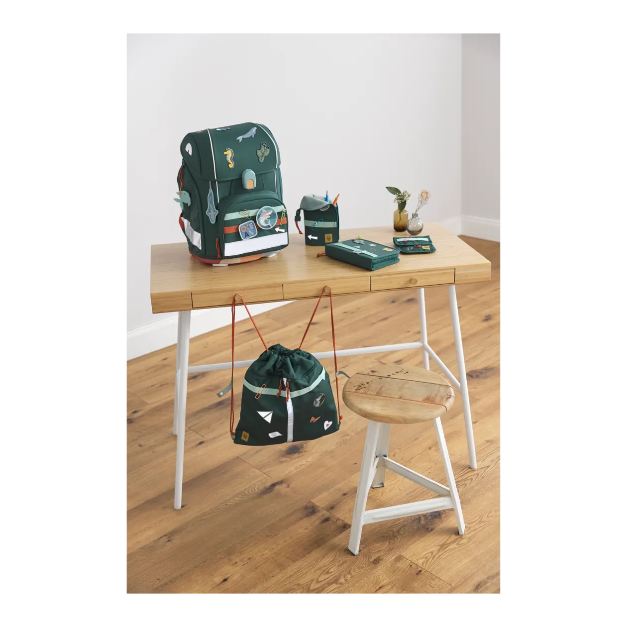 LÄSSIG Boxy Unique Ocean Edition School Bag Set, Dark Green