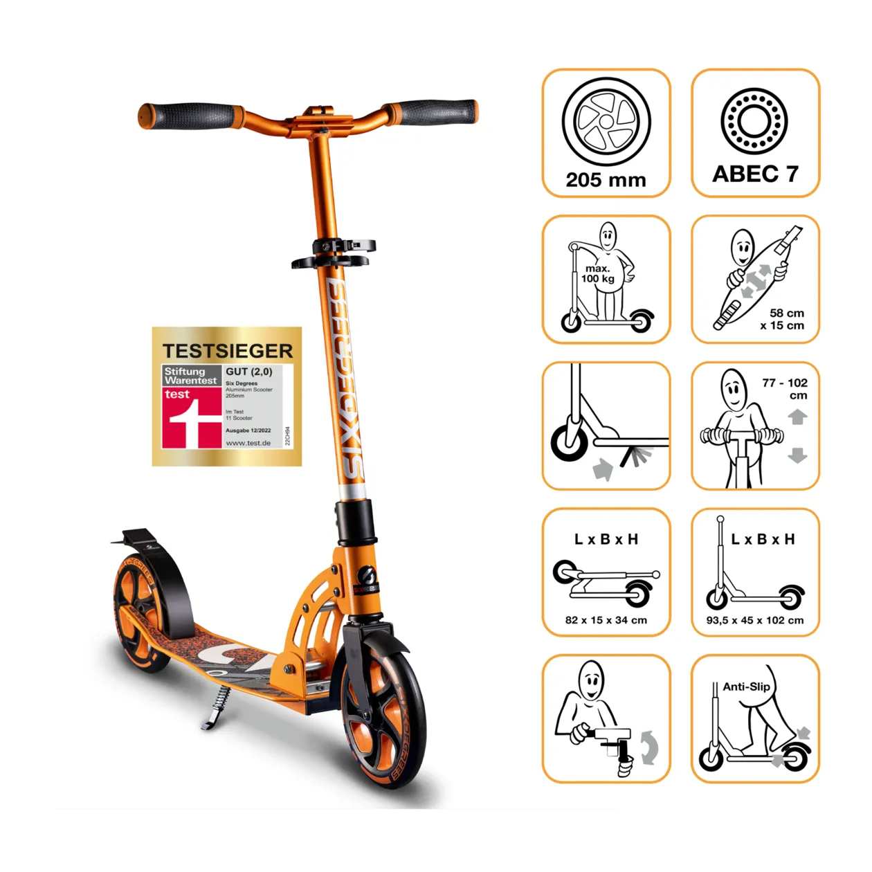 Six Degrees Children's Scooter, 205mm, Orange