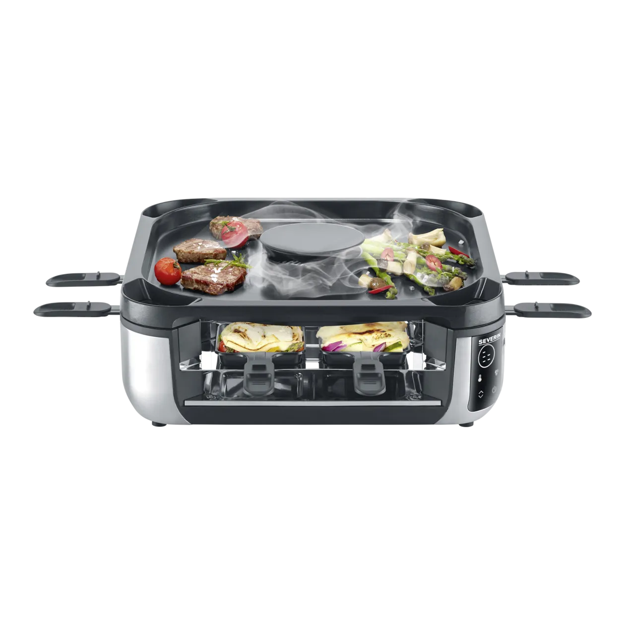 Severin Sevento Grill per raclette a bassa emissione di fumo, nero/argento