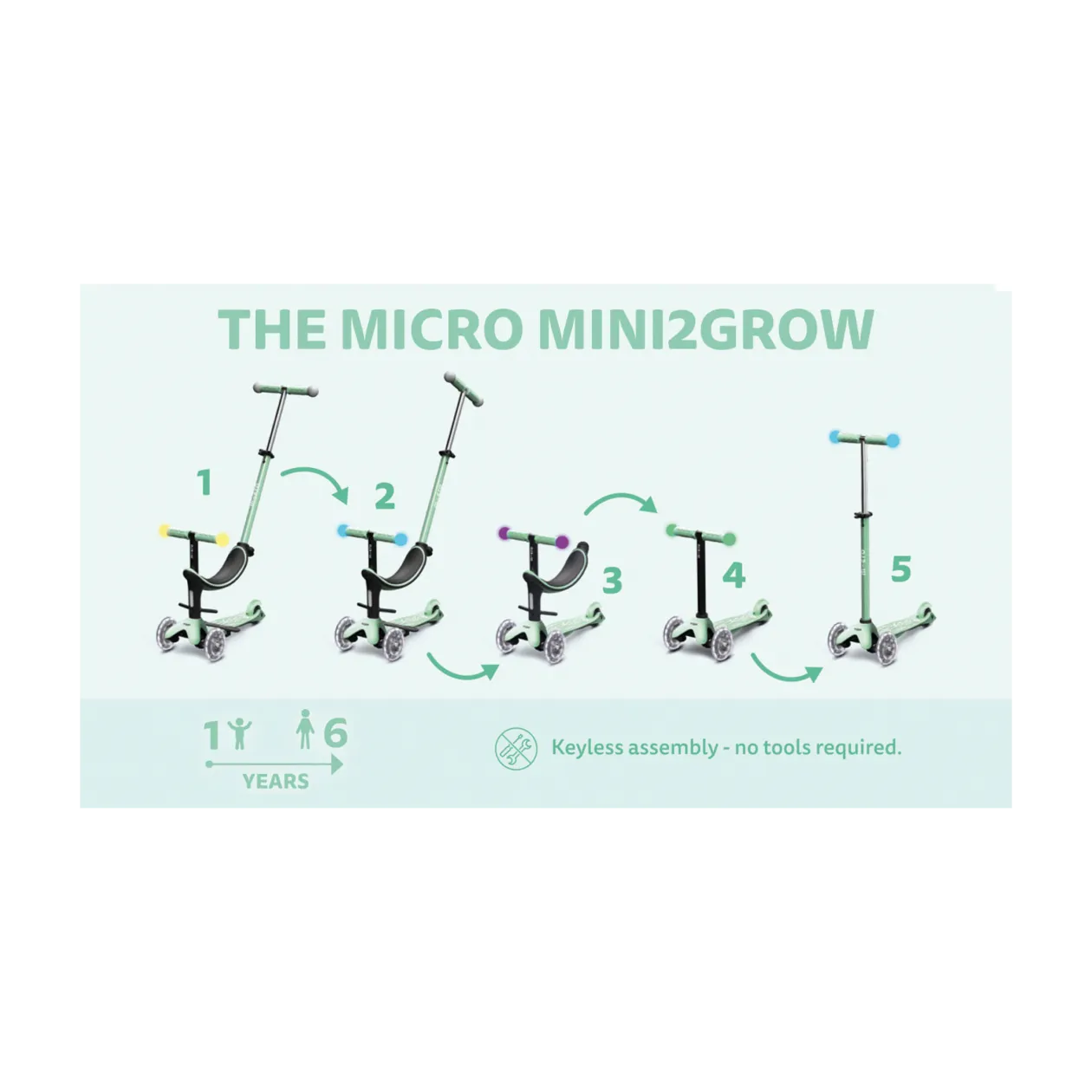 micro Mini2Grow Deluxe Magic LED Kinderroller, Blau