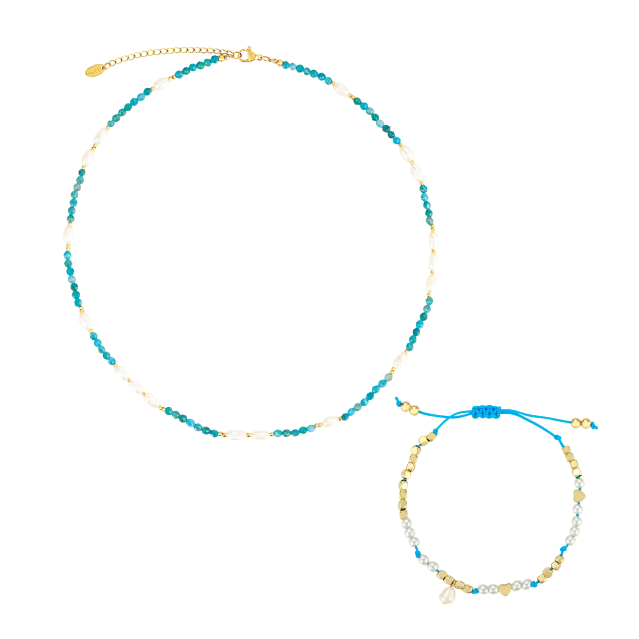 Marlay Aqua Kette + Armband, Goldfarben/Blau