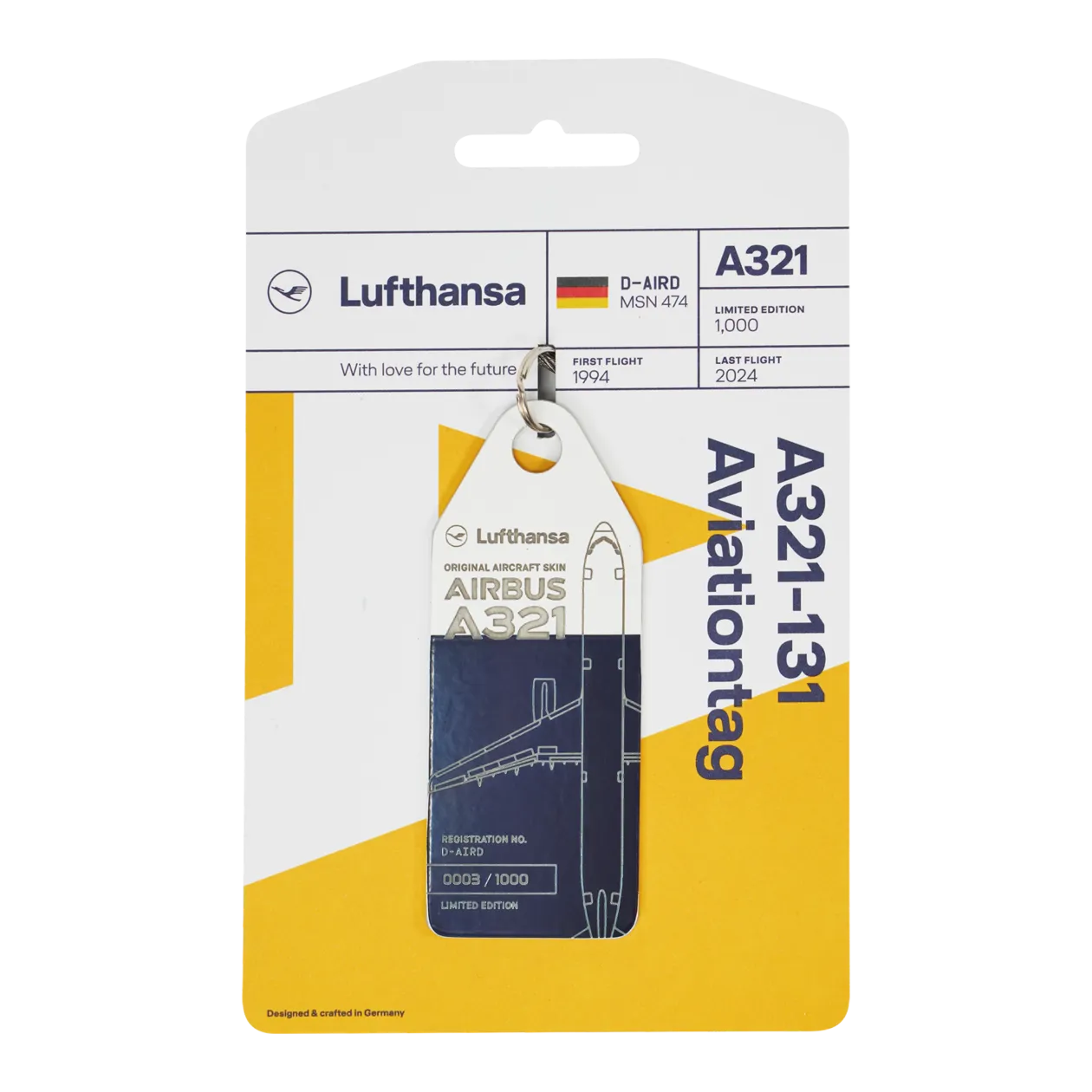 Lufthansa Upcycling Collection Airbus A321-131 D-AIRD Aviationtag Key Ring, Multi-Coloured