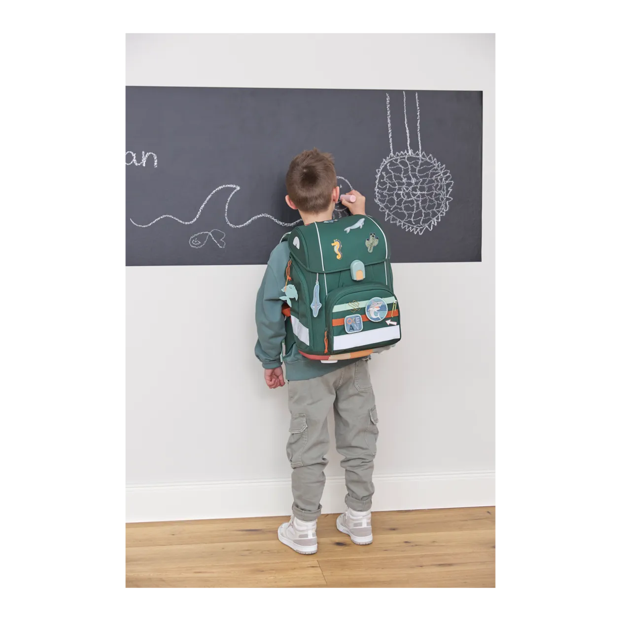 LÄSSIG Boxy Unique Ocean Edition School Bag Set, Dark Green