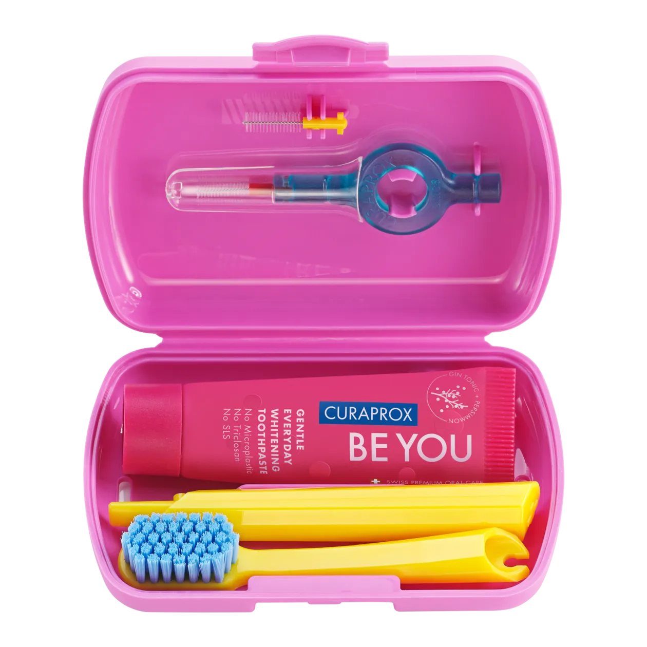 CURAPROX Be you Dental Care Travel Set, Two-Pack, Yellow/Pink