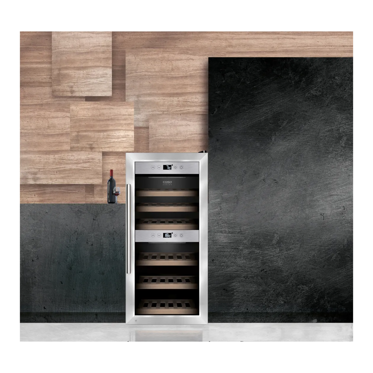 CASO Design WineComfort 240 Smart 2-Zonen-Weinkühlschrank, Silber/Schwarz