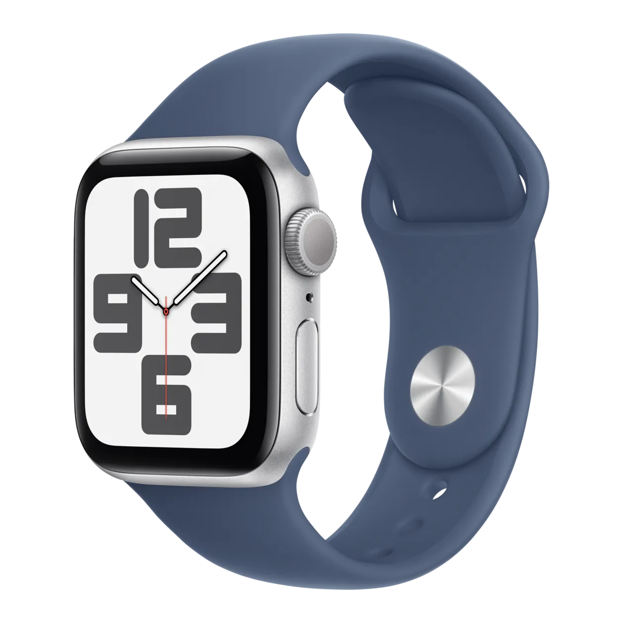 Apple Watch Series SE GPS Smartwatch 2. Generation mit Sportarmband M L Aluminium 44 mm Silver Denim