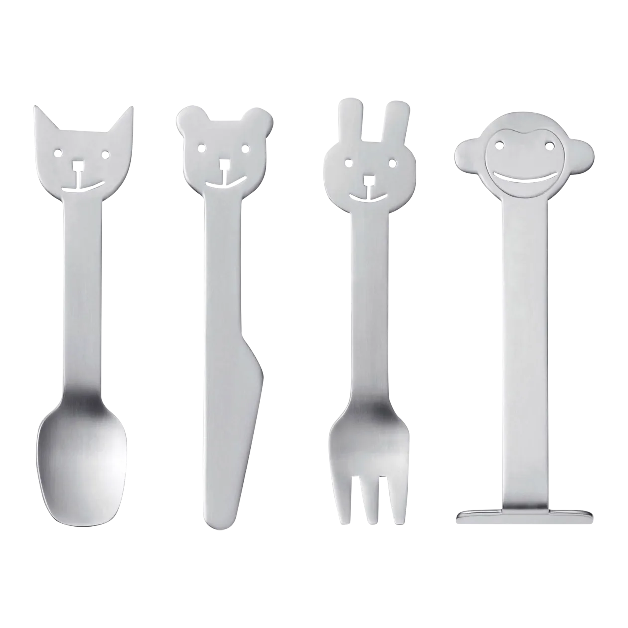 Gense Animal Friends Set di posate per bambini, 4 pezzi, acciaio inox opaco