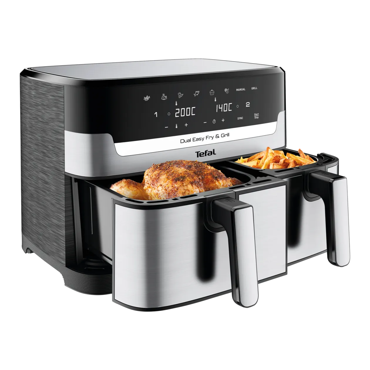 Tefal Dual Easy Fry & Grill Friteuse à air chaud, 5,2 l /3,1 l, acier inoxydable