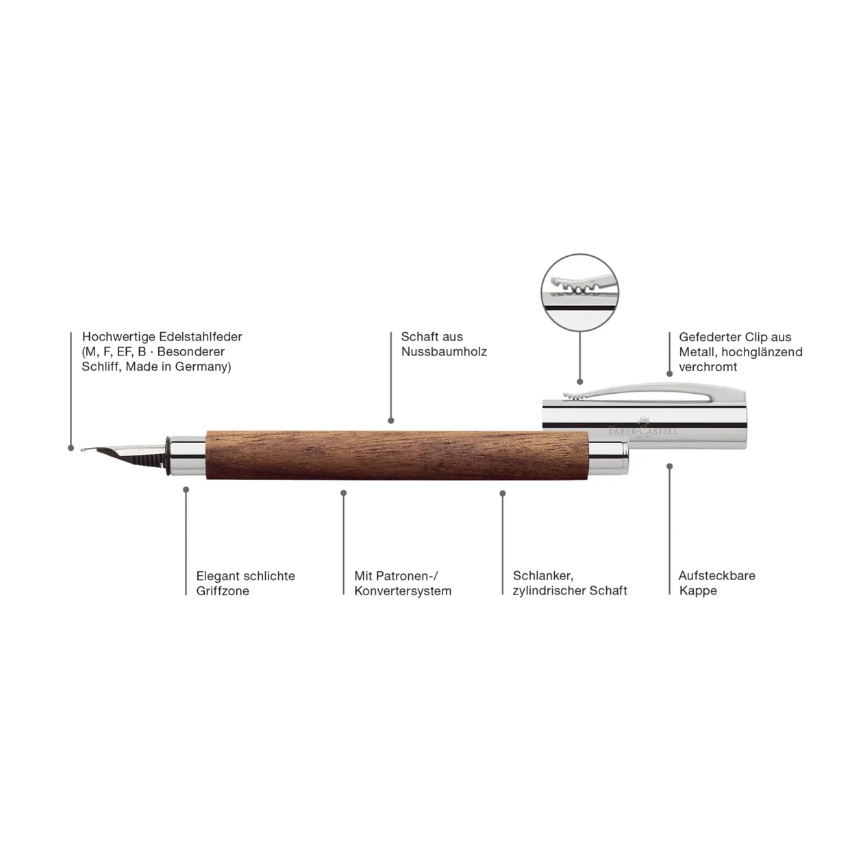 Faber-Castell Ambition Walnut Fountain Pen, Wood/Chrome