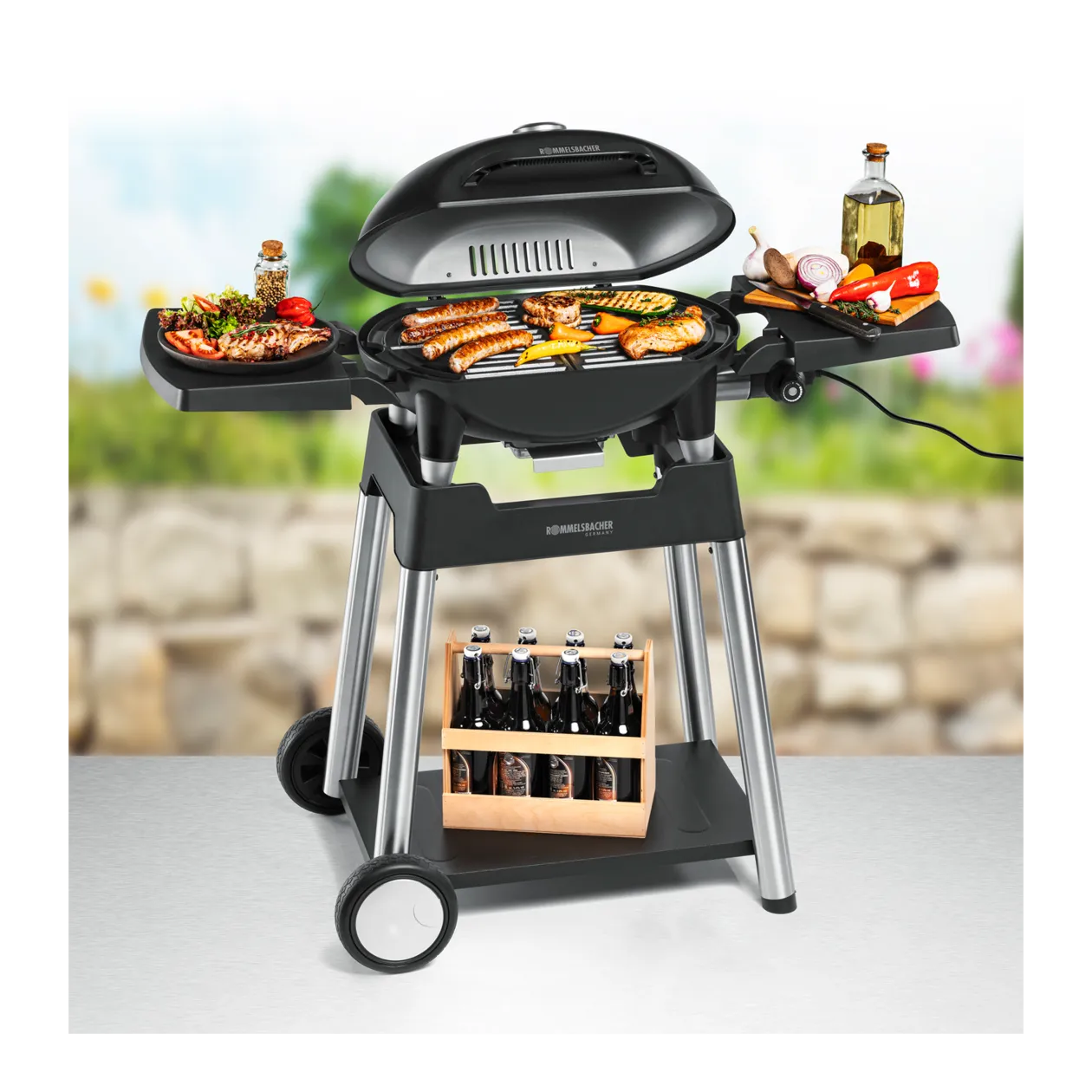 ROMMELSBACHER BBQ 4100/S Barbecue elettrico con carrello, nero / acciaio inox