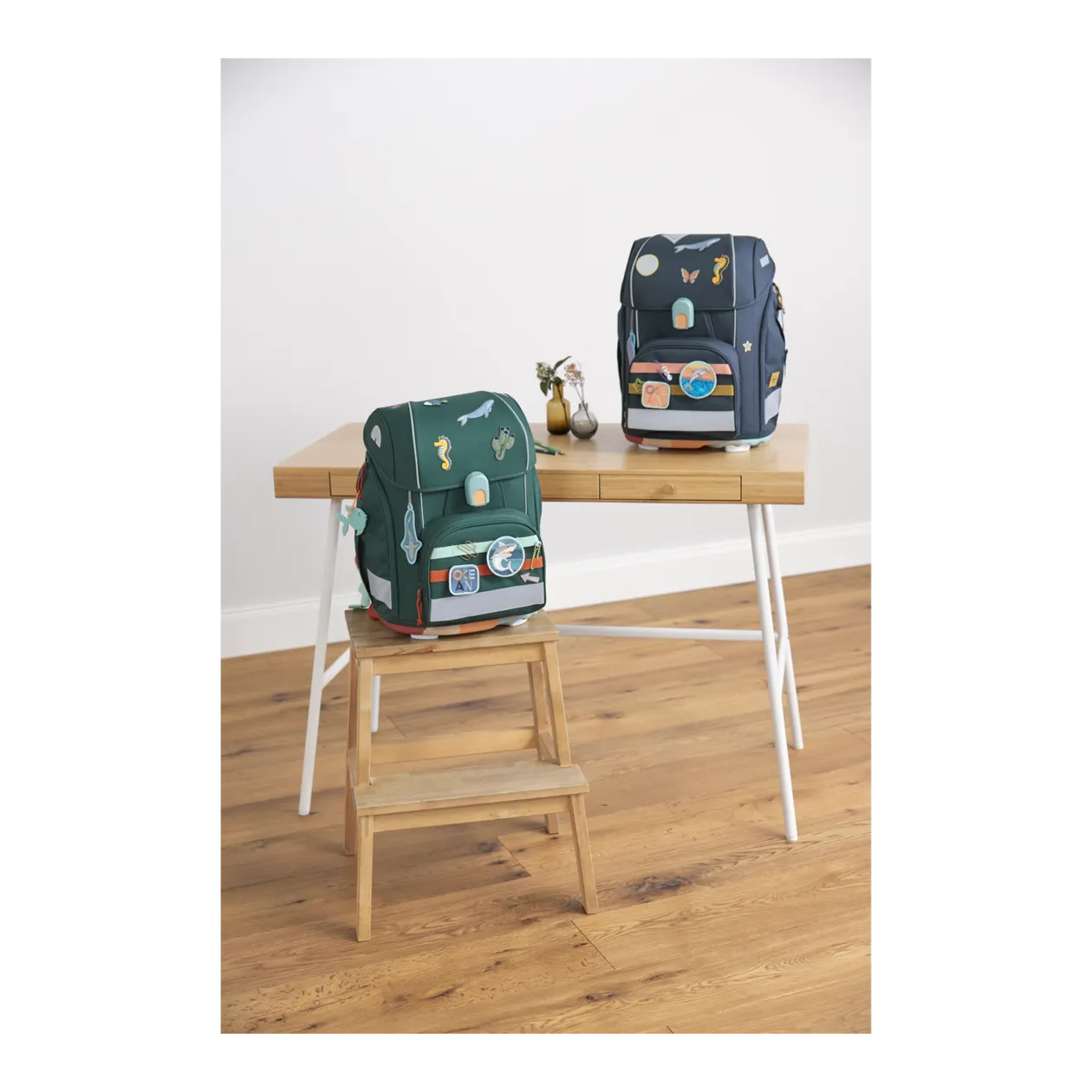 LÄSSIG Boxy Unique Ocean Edition School Bag Set, Dark Green