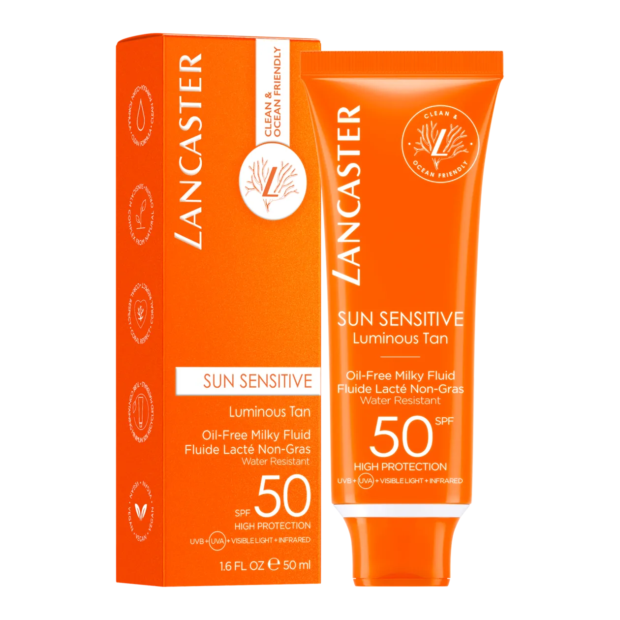 Lancaster Sun Sensitive Luminous Tan Fluido per il viso senza olio, SPF 50, 50 ml