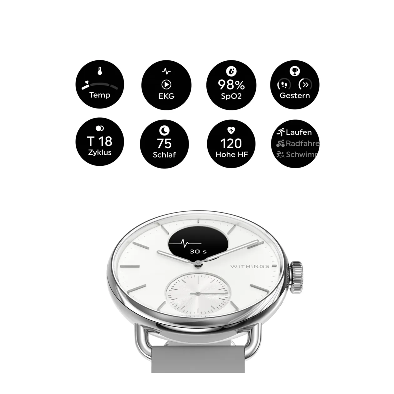 Withings ScanWatch 2 Hybrid Smartwatch, 38 mm, White