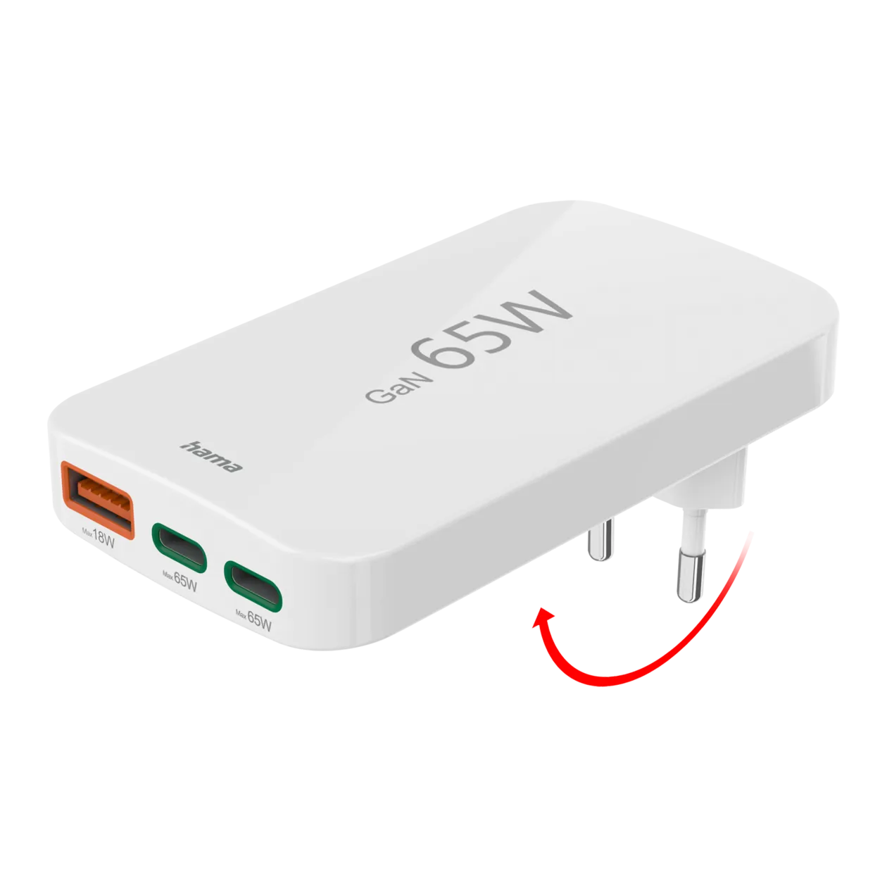 Hama USB-C/USB-A PD Quick Charger, 65 W, White