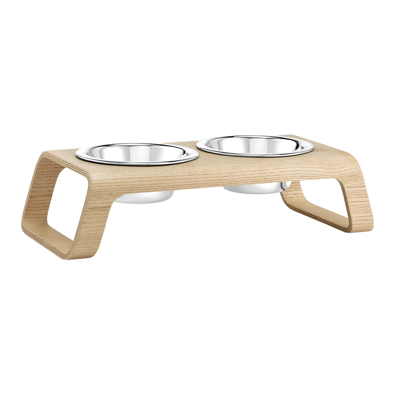 MiaCara Desco Dog Bowl Stand + Stainless Steel Bowls, S, Ash Natural