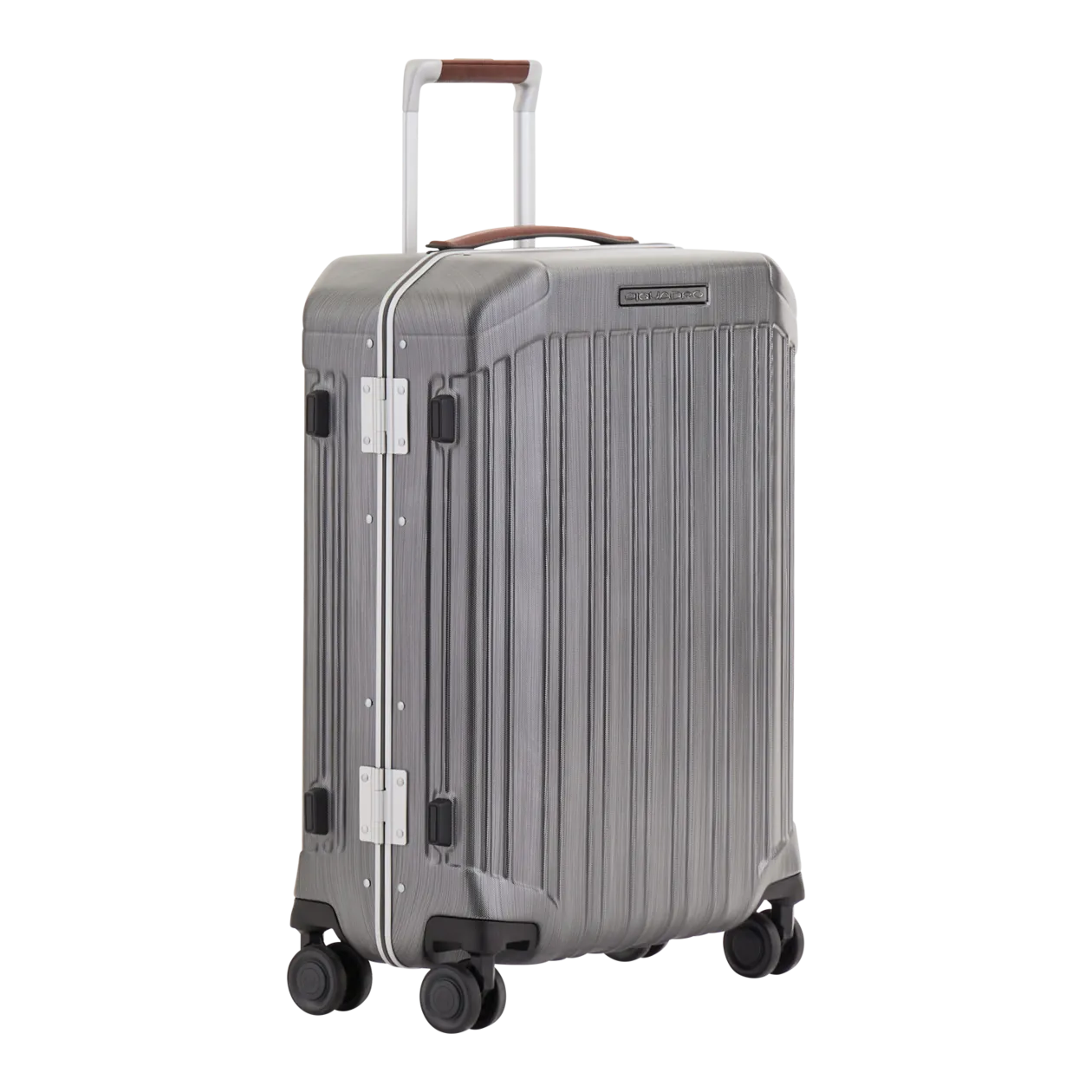 Piquadro Cabin Trolley S, Ultra Slim, Silver Grey/Cognac