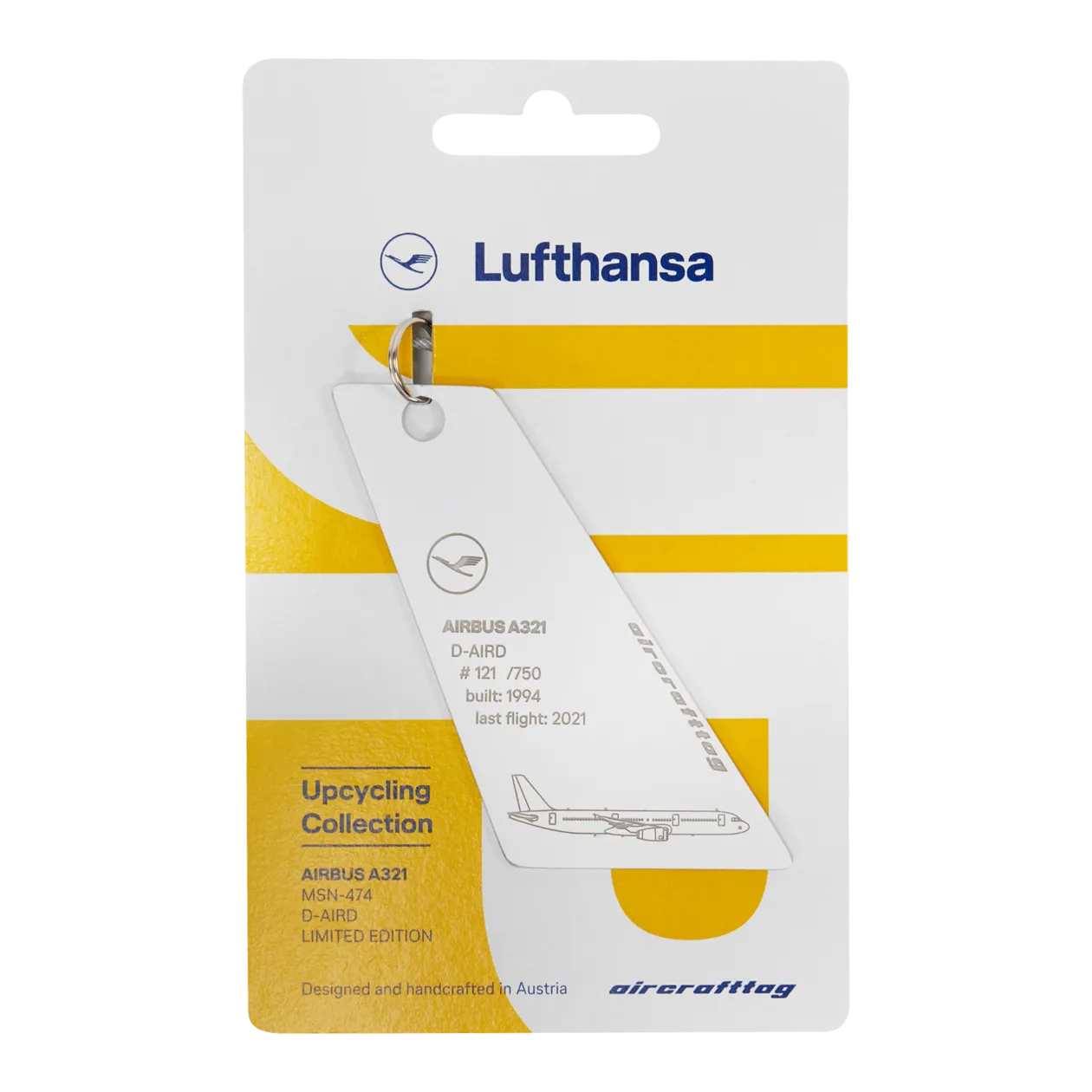 Lufthansa Upcycling Collection A321-131 D-AIRD Aircrafttag Key Ring, White