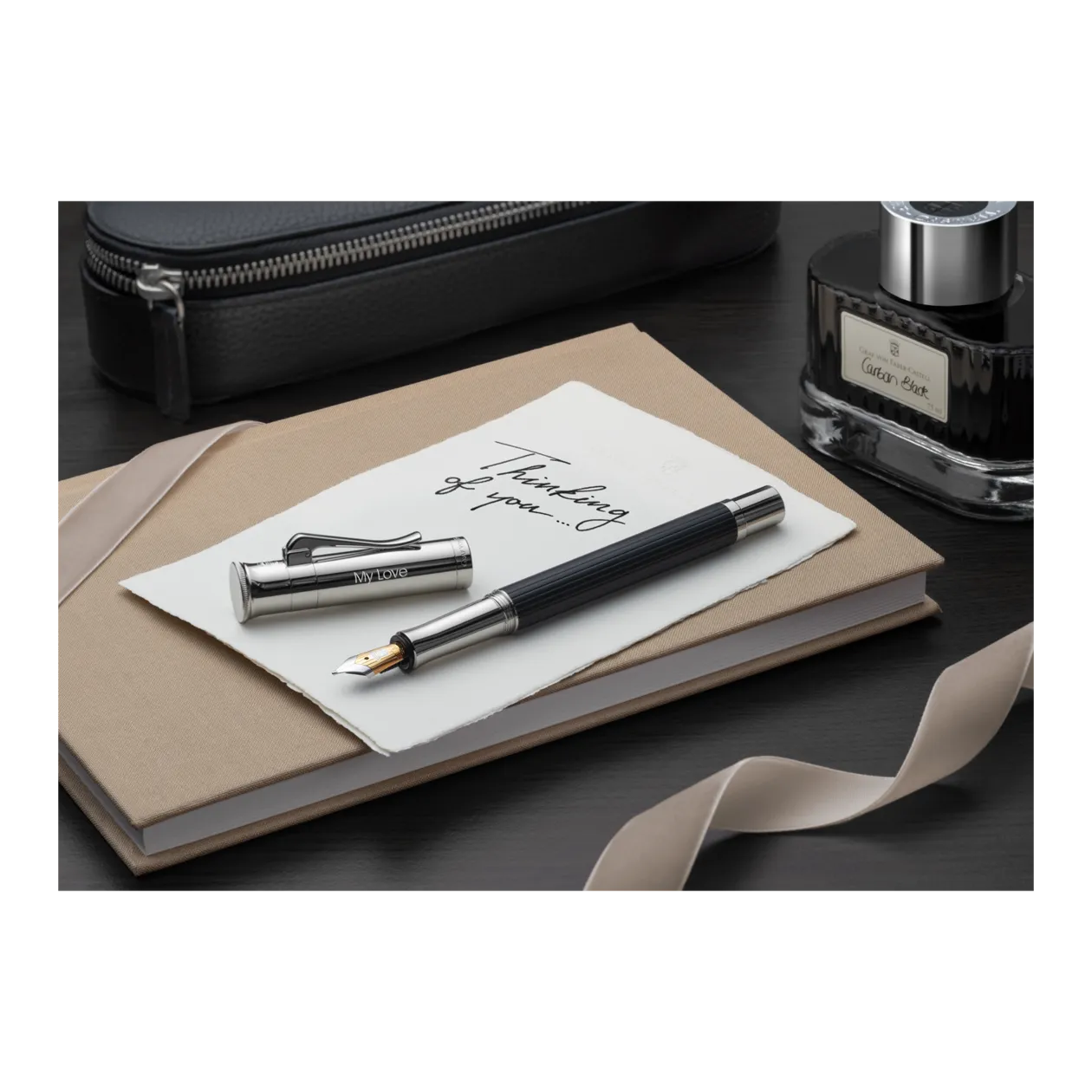 Graf von Faber-Castell Classic Ebony Fountain Pen, Black / Platinum-Coloured