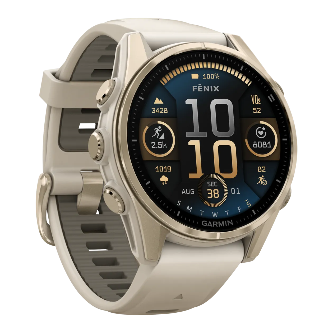 Garmin fēnix® 8 Sapphire Montre connectée GPS multisport, gris brouillard / Soft Gold