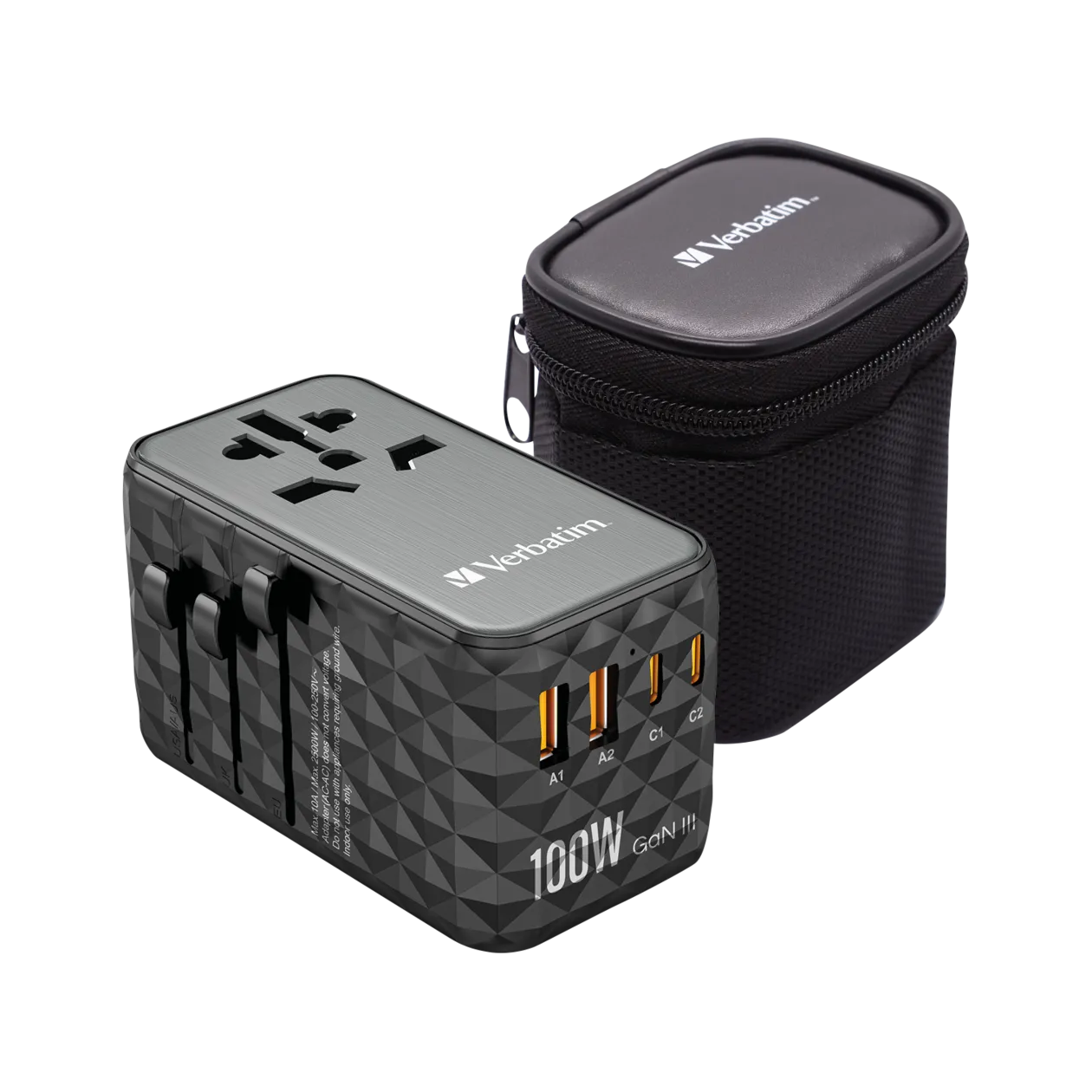 Verbatim GaN III Universal Travel Adapter, 100 W, Grey