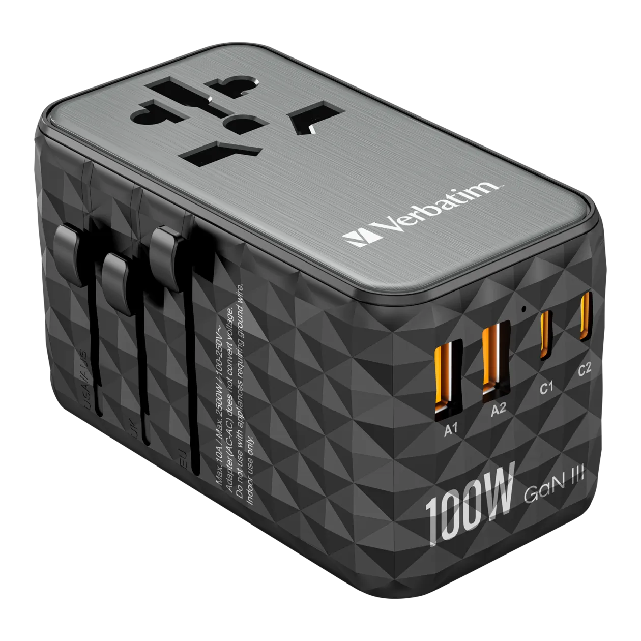 Verbatim GaN III Universal Travel Adapter, 100 W, Grey