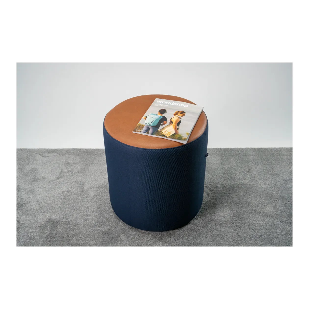 Lufthansa Upcycling Collection Pouffe, Blue/Cognac