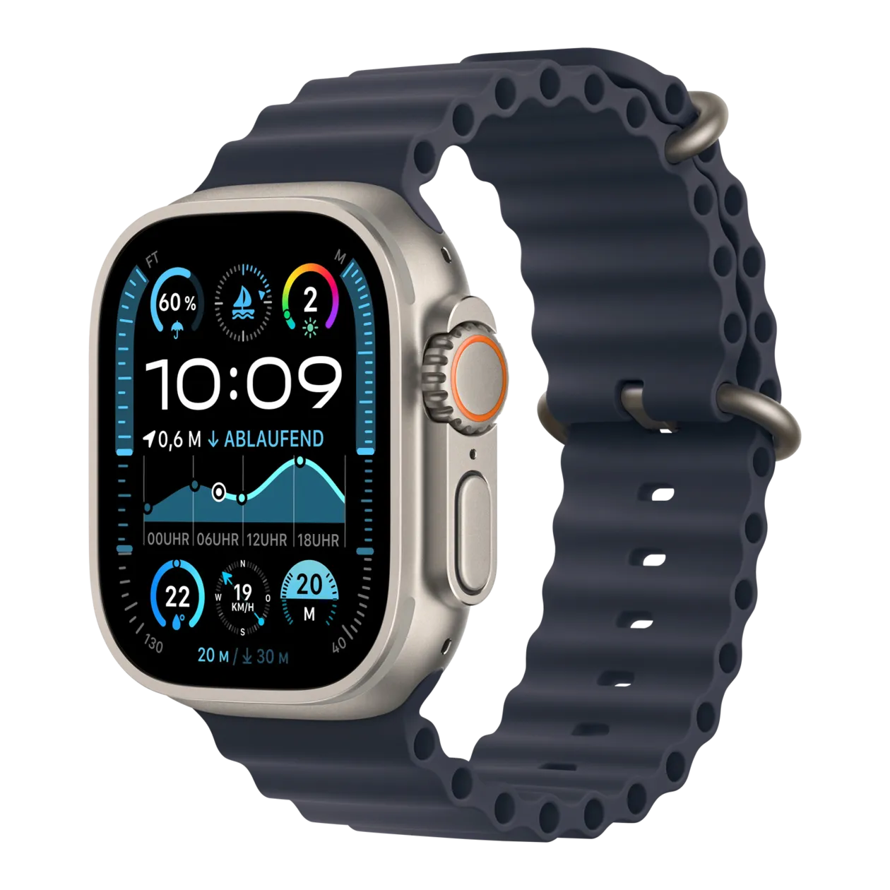 Apple Watch Ultra 2 GPS + Cellular Smartwatch con cinturino Ocean, titanio naturale / blu navy