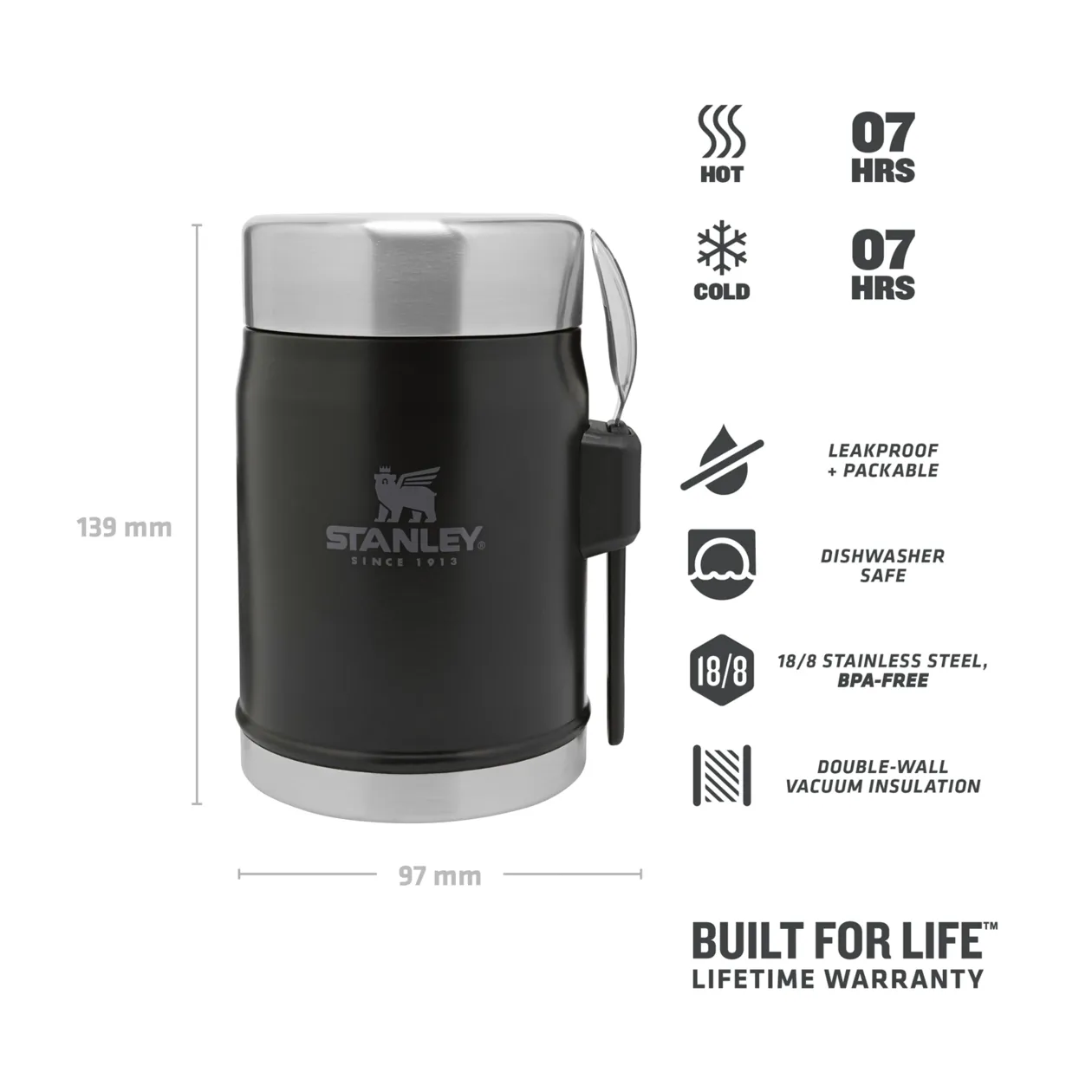 Stanley Legendary Food Jar + Spork, 410 ml, Matte Black